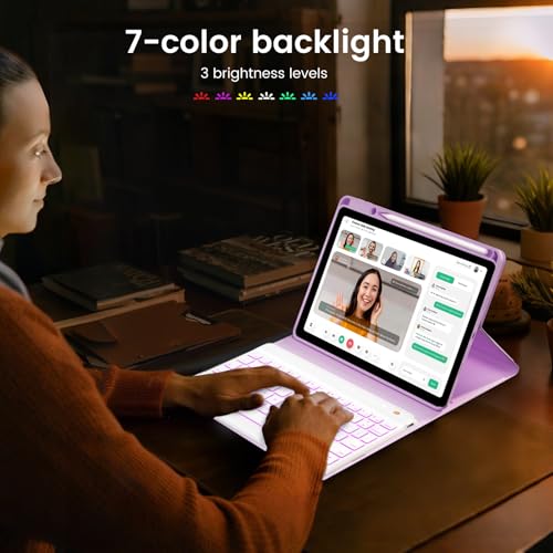 Keyboard Case for iPad Air 5th/4th Pro 11 inch, 7-Color Backlit Detachable Wireless Keyboard Case with Pencil Holder, Stand Folio Cover for Gen 2020/2022, Pro 4th/3rd/2nd/1st Gen, Purple… - color: Purple
