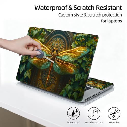 Universal Laptop Skin Sticker Decal, 12"-15.6" Aesthetic Vinyl Wrap, Golden Dragonfly Art Waterproof Notebook Cover Art Protector for MacBook HP Dell Lenovo, Fits 13" 14" 15" 15.6" - color: Golden Dragonfly Art