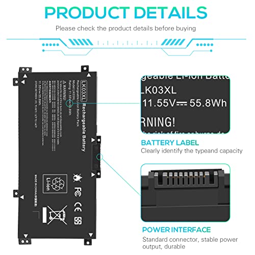 LK03XL Battery for HP Envy X360 Convertible 17m-ae0xx 17-bw 17m-ae111dx 15m-bp1xx 15m-cn0xxx 15-cn0xxx 15m-cp0xxx 15m-cn0012dx 15m-cn0011dx 15m-bq021dx 15m-bp112dx 916368-421 l09281-855 916814-855 - size: LK03XL 8.94*4.96*0.71 in