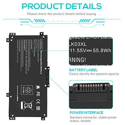 LK03XL Battery for HP Envy X360 Convertible 17m-ae0xx 17-bw 17m-ae111dx 15m-bp1xx 15m-cn0xxx 15-cn0xxx 15m-cp0xxx 15m-cn0012dx 15m-cn0011dx 15m-bq021dx 15m-bp112dx 916368-421 l09281-855 916814-855 - size: LK03XL 8.94*4.96*0.71 in
