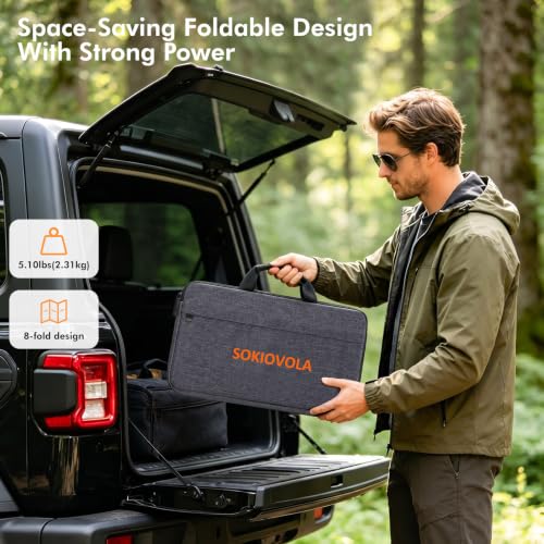SOKIOVOLA 100W Portable Solar Panel MC-4 Foldable Solar Panel Charger Kits 18V IP68 Waterproof Lightweight and Compact for Small Power Station RV Travel Outdoor Activities - color: 100 Silver Grey