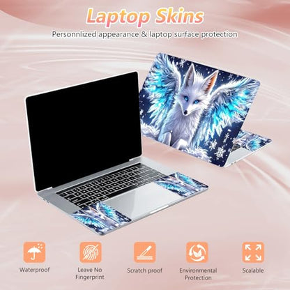 Laptop Skin Sticker Decal 12" 13" 13.3" 14" 15" 15.6",Waterproof Scratch Resistant Vinyl,Reusable Easy to Apply,for MacBook HP Dell Notebooks Netbooks Laptop,2 Wrist Pads,Cute White Fox - color: Cute White Fox