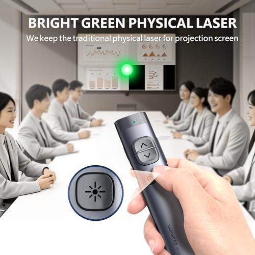 N97s Presentation Clicker for Powerpoint Presentations with Digital Pointer | Powerpoint Clicker with USB-A & USB-C Receiver, Bluetooth Wireless Presenter with Green Laser, Clicker for PowerPoint Slides - color: Green - BLE&USB-AC