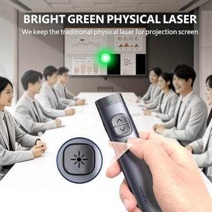N97s Presentation Clicker for Powerpoint Presentations with Digital Pointer | Powerpoint Clicker with USB-A & USB-C Receiver, Bluetooth Wireless Presenter with Green Laser, Clicker for PowerPoint Slides - color: Green - BLE&USB-AC