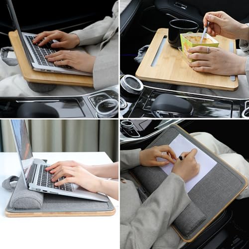 SUMISKY Portable Laptop Desk with Cushion and Phone Holder Bamboo Laptop Stand for Sofa Fits Up to 14 Inches - size: S(16.5"x10.8")