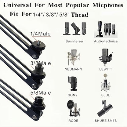 Low Profile Mic Boom Arm, 360° Rotatable 3-Section Foldable Desk Microphone Stand, 2.5kg Heavy Duty C Clamp Mic Mount with 1/4 3/8 5/8 Screw Adapter for Streaming Podcast(C Clamp Mount) - color: C Clamp Mount