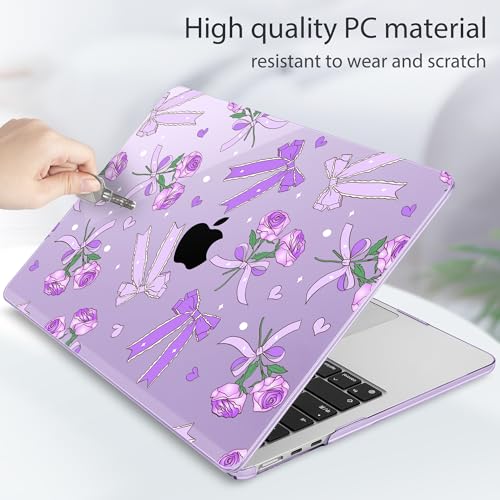 Tuiklol for MacBook Air 13 inch Case M5 2026 M4 2025 M3 2024 M2 2022 Release Model A3449 A3240 A3113 A2681,Plastic Hard Shell Cover for MacBook Air 13.6 with Touch ID, Bow & Rose Purple - color: Bow & Rose Purple