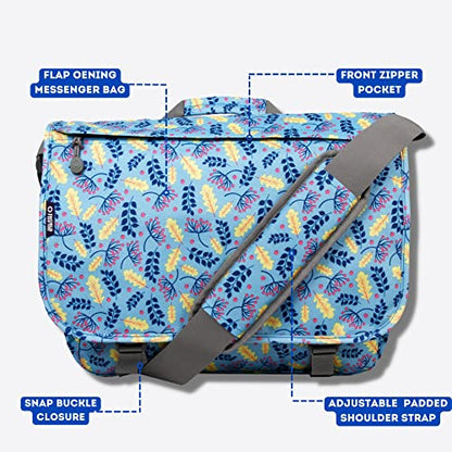 J World New York Thomas Laptop Messenger Bag for Women & Men. Kids Computer Bookbag - color: Sky Leaves