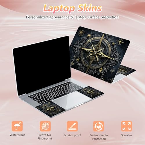 Laptop Skin Sticker Decal 12" 13" 13.3" 14" 15" 15.6",Waterproof Scratch Resistant Vinyl,Reusable Easy to Apply,for MacBook HP Dell Notebooks Netbooks Laptop,2 Wrist Pads,Black Compass - color: Black Compass