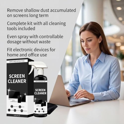 Screen Cleaner Spray and Microfiber Cloth Kit,120ml/4 fl oz Screen Cleaner Spray and Wipe for TV, Laptop, Computer, Phone, Tablet, Car, Electronic Devices - color: 120ML Black Set