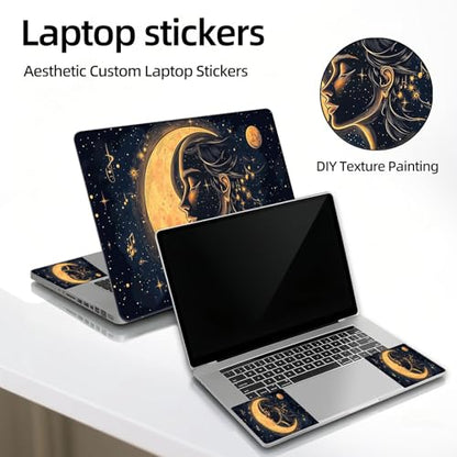 Universal Laptop Skin Sticker Decal, 12"-15.6" Aesthetic Vinyl Wrap, Moon Goddess Face Music Notes Waterproof Notebook Cover Art Protector for MacBook HP Dell Lenovo, Fits 13" 14" 15" 15.6" - color: Moon Goddess Face Music Notes