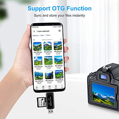 SD Card Reader, AIYEEN 4-in-1 USB C SD Card Reader Dual Slot OTG Memory Card Adapter for TF/Micro SD/SD/SDXC/Micro SDXC/Micro SDHC Memory Cards (Black)