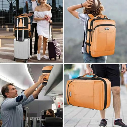 VECKUSON 50L Carry-On Backpack, TSA Approved for Flights, Extra Large Gaming & Travel Laptop Bag, 3 Packing Cubes, RFID Anti-Theft, Heavy Duty Weekender for Men & Women - color: Orange