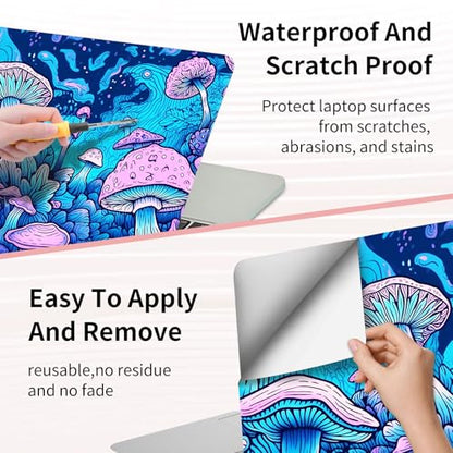 Laptop Skin Sticker 3-Piece Set,Psychedelic Mushroom | Trim-to-fit 3-piece vinyl set with one 15 x 10.6 in lid skin and two palm-rest decals for many 12-15.6 in laptops - color: Psychedelic Mushroom