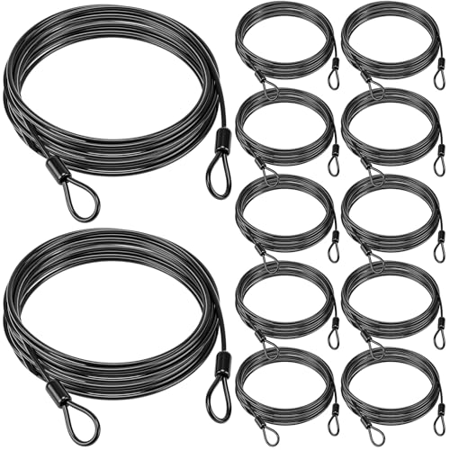 12 Pack Security Cable Luggage Lock with Loops 15 ft 3mm Braided Steel Coated Bike Cable Wire Double Loop Anti Theft Safety for U Lock, Padlock and Disc(Black) - color: Black, size: 15 Feet