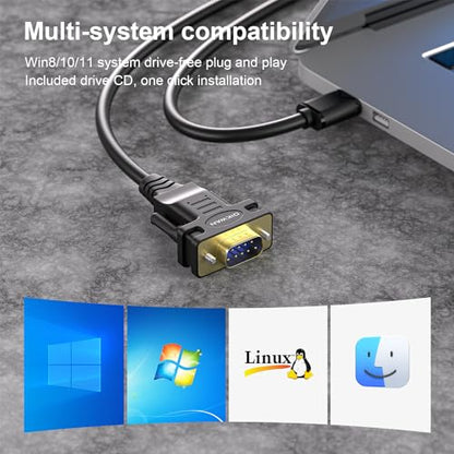 USB to RS232 DB9 Serial Cable Male Converter Adapter with FTDI Chipset for Windows 11,10, 8.1, 8, 7, Vista, XP, 2000, Linux and Mac OS X 10.6 (10ft)… - size: 10FT, style: USB to Serial DB9