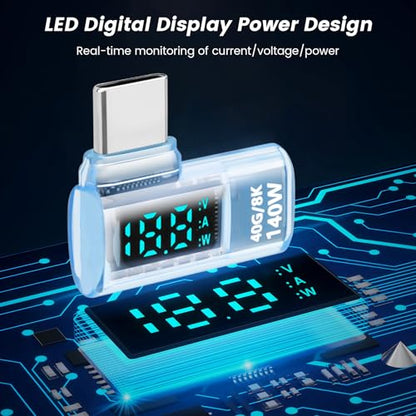 Upgraded USB 4.0 Digital Display USB C Male to Female Adapter 40Gbps (2 Pack), Right Angle PD 3.1 140W Power 8K@60Hz Video Compatible with iPhone 16, MacBook and More USB-C Devices, Light Blue - style: AY-Cm-Cf-dd-bl