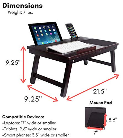 Sofia + Sam Multi Tasking Laptop Bed Tray | Lap Desk Supports Laptops Up to 18 Inches (Walnut)