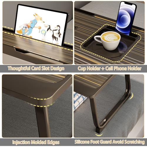 Adjustable Laptop Desk for Bed with 6 Different Angles | Portable Lap Tray Table with Storage Drawer and Cup Holder, Laptop Bed Desk Tray for Eating Working Writing Reading (Black)