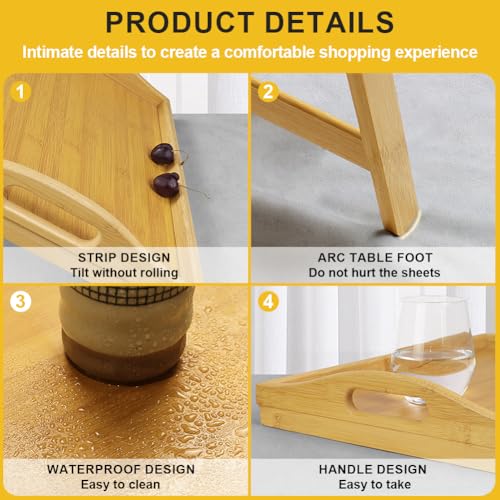WKWKER Bamboo Bed Tray Table with Folding Legs Set of 2 Foldable Breakfast Tray Portable Serving Table Laptop Snack Drawing Breakfast Trays for Bed (Set of 2)