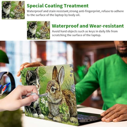 Laptop Skin Sticker Decal, Universal Protective Cover Fit 12 13 14 15.6 Inch Notebook, Reusable Water-Resistant Vinyl Decal w/ 2 Wrist Pads for Business Travel Office, Cat Rabbit - color: Cat Rabbit