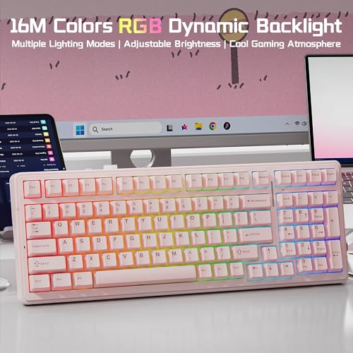 Aula F99 Wireless Silent Mechanical Keyboard, Tri-Mode 2.4GHz/BT5.0/USB-C, Hot Swappable Custom Keyboard, Pre-lubed Linear Switches, Gasket Structure RGB Backlit, Pink Gaming Keyboards for PC/Laptop - color: Pink