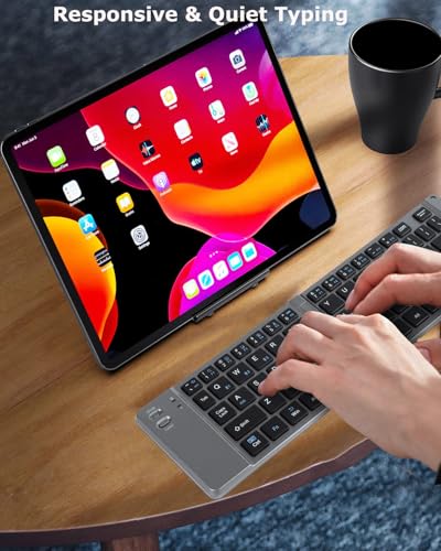 Wireless Foldable Bluetooth Keyboard, Ultra-Slim Pocket Travel Keyboard with Tri-Mode Connection, Rechargeable Quiet Compact Keyboard for PC/Laptop/Phone/Samsung/Android Tablet/iPad/iPhone/Mac