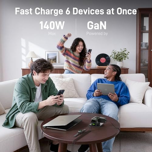 Epicka Pulse Duo 140W Universal Travel Adapter PD 3.1, 2AC/2USB-C/2USB-A | International Power Adapter with Smart Display, 3.28ft Cable, PPS Fast Charging for MacBook/iPhone - style: Pulse Duo 140W with Smart Display