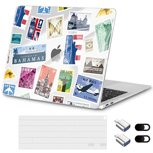 for MacBook Air 13 inch Case 2020 M1 A2337 2019 2018 Release– Fashionable Lightweight Floral Design Transparent HD Clear Laptop Shell, with TPU Keyboard Cover & OTG Adapters, Stamp - color: Stamp