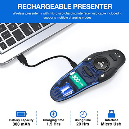 Rechargeable Presentation Clicker Wireless Presenter Remote USB Control Powerpoint PPT Clicker, RF 2.4GHz Presenter Remote Slide Advancer for Computer/Laptop/Mac/Keynote - color: A1-Red