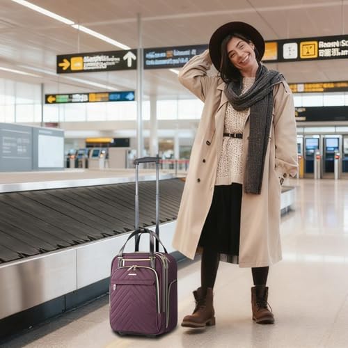 VANKEAN Carry On Underseat 16-inch Multi-functional Underseater Lightweight Overnight Suitcase with Wheels, Roller Case for Men Women Travel Business - color: Gold Purple