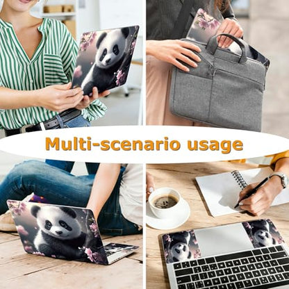Universal Laptop Skin Sticker with 2 Wrist Pad Decals, 3-Piece Removable Vinyl Laptop Cover, Panda Sakura Waterproof Anti-Scratch, Easy-Trim Fit for 13.3" 14" 15.6" Laptops - color: Panda Sakura