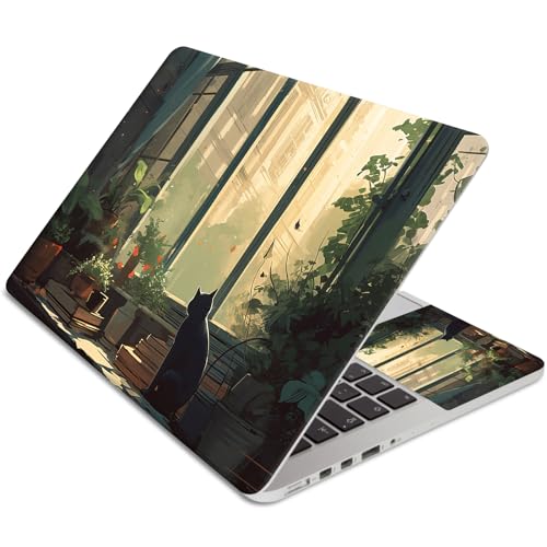 15.6 Inch Laptop Skin Sticker, Reusable Vinyl Cover Protector with 2 Wrist Pad Skins, Removable Waterproof Scratch-Resistant for 12-15.6 Inch Laptop Notebook,Kitty Cat Sitting Window - color: Kitty Cat Sitting Window