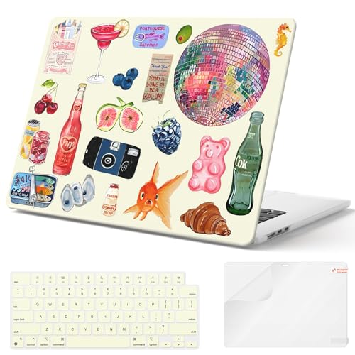 iCasso for MacBook Air 15 inch Case 2026 2025-2023 Release M5 A3448 M4 A3241 M3 A3114 M2 A2941, Vintage Slim Protective Hard Shell Case+Keyboard Cover for Mac Air 15,Watercolor Stickers - color: A-Watercolor Stickers