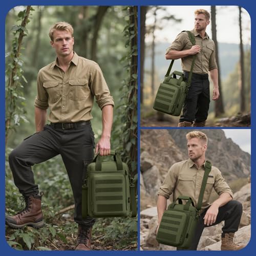 Tactical Messenger Bag, Laptop Briefcase MOLLE Shoulder Pack Handbag | Heavy Duty, Adjustable Strap, Water-resistan, Fit 14inch Tablet, Satchel Work Bag, for Outdoor, Hiking, Travel - color: Army Green