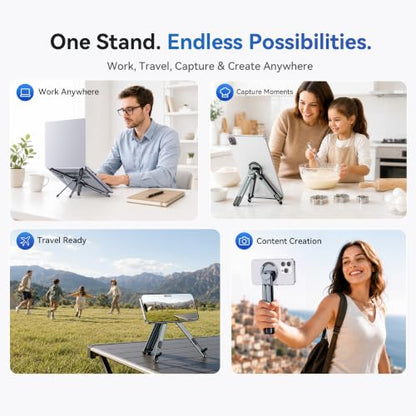 Portable Laptop Stand, 3-in-1 Magnetic Foldable Adjustable, for Desk（Gray） | Aluminum alloy, lightweight compact, 8-level height, ergonomic, for phone/tablet, home office/travel - color: E05-Silver