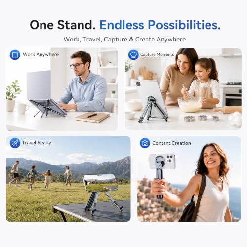 Portable Laptop Stand, 3-in-1 Magnetic Foldable Adjustable, for Desk（Gray） | Aluminum alloy, lightweight compact, 8-level height, ergonomic, for phone/tablet, home office/travel - color: E05-Silver