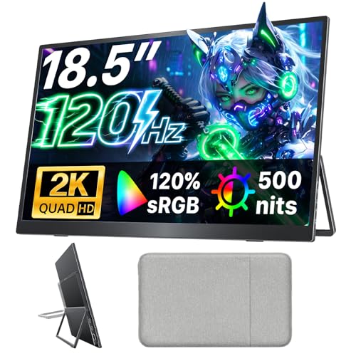Upperizon Portable Monitor 18.5 inch 2K QHD 120% sRGB 120Hz IPS HDR HDMI USB-C Travel Monitor for Laptop MacBook PC Surface PS5 Xbox, Large External Display with Kickstand & Speakers, VESA Compatible - size: 18.5