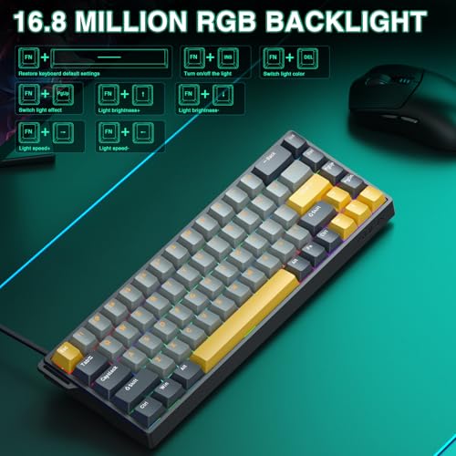 AULA WIN68 HE MAX - Hall Effect Gaming Keyboard with Magnetic Switch, Adjustable Actuation Fast Trigger Mode, 8KHz Polling Rate, RGB Backlit Wired Mechanical Gaming Keyboard 60 Percent - color: Grey&Yellow-Max Version