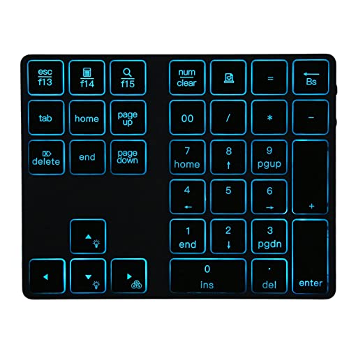 EBTOOLS Bluetooth Number Pad, Rechargeable 34 Key Numeric Keypad with 7 Color Backlit, Mini External Keyboard, Complement to Laptop, for OS