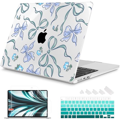 Mektron for 2026/2025/2024/2023 MacBook Air 15 INCH M5 A3448 /M4 A3241 /M3 A3114 /M2 A2941 Case, Printed Plastic Hard Shell Cover with 15.3" Liquid Retina Display Touch ID, Bows C355 - color: Bows C355