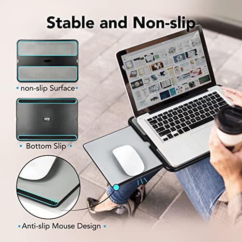 EHO Laptop Lap Pad - Laptop Stand Pad w Retractable Mouse Pad Tray, Anti-Slip Heat Shield Tablet Notebook Computer Stand Table w/Sturdy Stable Cooler Work Surface for Bed Sofa Couch or Travel