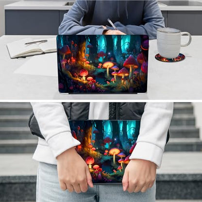 Laptop Skin Sticker Decal 12"-15.6" Universal Laptop/Notebook/Netbook Vinyl - Waterproof Scratch Resistant,Fits HP Dell Lenovo MacBook,2 Free Wrist Pads,Easy Apply & Remove,Mushrooms Forest - color: Mushrooms Forest