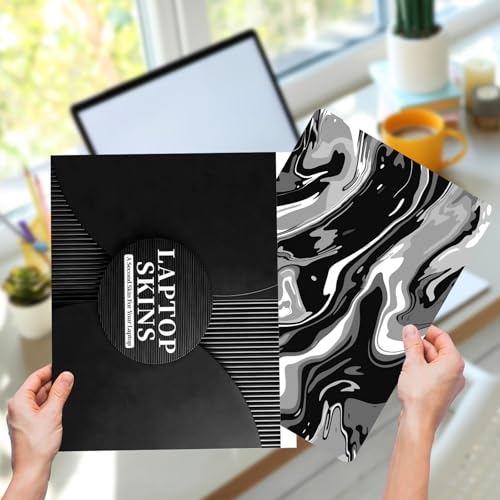 Laptop Skin Sticker for 12.1”-15.6“ Laptops (Fits 13”, 13.3”, 14”, 15”, 15.4”) | Protective Universal Reusable Vinyl Art Decal Cover | Waterproof & Scratch-Resistant-Black White Swirling Waves - color: Black White swirling Waves
