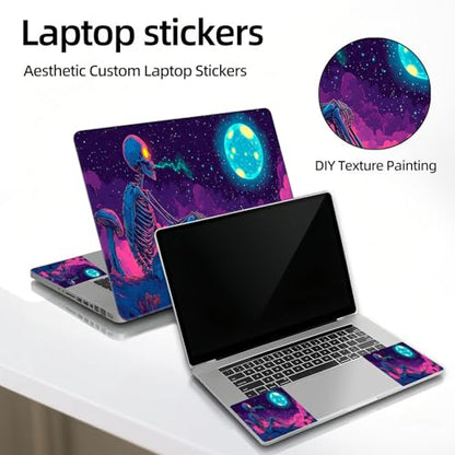 Universal Laptop Skin Sticker Decal, 12"-15.6" Aesthetic Vinyl Wrap, Neon Skeleton Glowing Moon Waterproof Notebook Cover Art Protector for MacBook HP Dell Lenovo, Fits 13" 14" 15" 15.6" - color: Neon Skeleton Glowing Moon