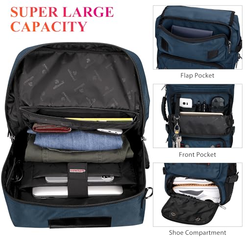 WITZMAN Carry on Travel Backpack for Men Airline Approved Fits 16" Laptop | Nylon 3 in 1 Luggage Duffle Bag with USB Charging Port, Shoe Compartment, For Weekend Getaway, Overnight Trip, B682 Blue - color: 04.blue