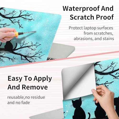 15.6 Inch Laptop Skin Sticker, Reusable Vinyl Cover Protector with 2 Wrist Pad Skins, Removable Waterproof Scratch-Resistant for 12-15.6 Inch Laptop Notebook,Cute Cat On Tree - color: Cute Cat On Tree