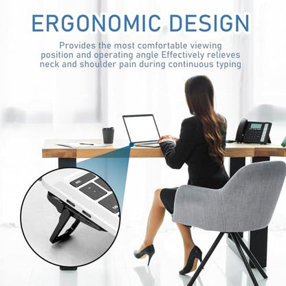 2 Pcs Portable Keyboard Stand, Dual Tilt Angle Adjustment, Foldable Laptop Riser, Self-Adhesive Feet for Most Keyboards (Black) - color: Black