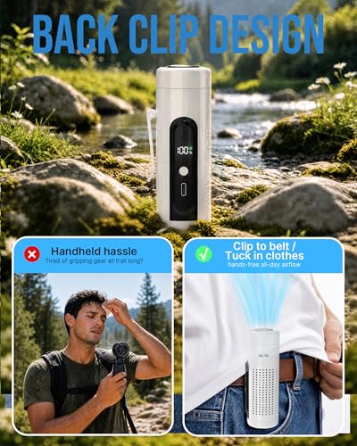 Mini Clip On Handheld Cooling Fan, 17000RPM 5 Speed Small Belt Fan with Ice Cooling Plate, Long Battery & LED Display, Portable Pocket Waist Fan for Travel Camping Hiking, Gifts for Men Women(White) - color: White