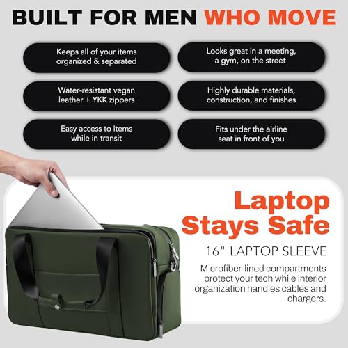 The FTL Lite Mens Gym to Office Bag - 17L Briefcase Gym Bag Hybrid with Shoe Compartment & 16" Laptop Sleeve - Executive Daily Carry & Overnight Duffel for Athletic Business Pros - Abbot Green - color: Abbot Green, style: Lite